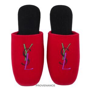 🔴 Yves Saint Laurent YSL Logo Slipper - Red Velour